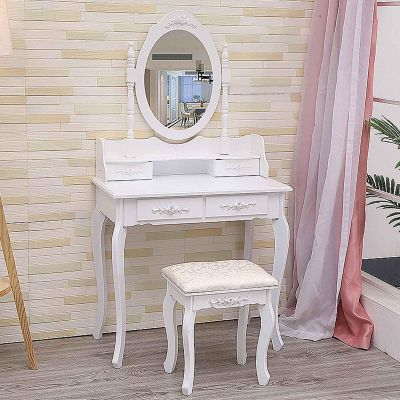 KaBuea White Makeup Vanity Set with Mirror and Stool