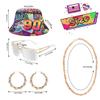Women’s 80s-90s Outfit, Hip-Hop Costume Set with Baseball Jersey, Yoga Pants, Bucket Hat and Accessories, Black (Pattern Hat-2), X-Large view 3