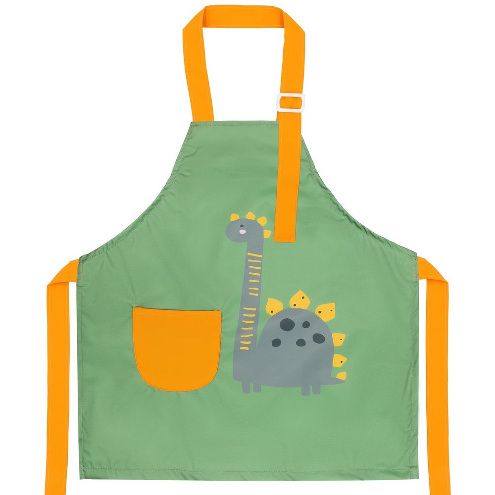 FenFang Kids Apron, Adjustable Waterproof Art and Cooking Apron, Green Dinosaur, L