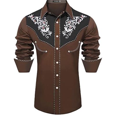 Duohropke Men's Cowboy Shirt, Totem Print, Cotton Slim-Fit Button-Down