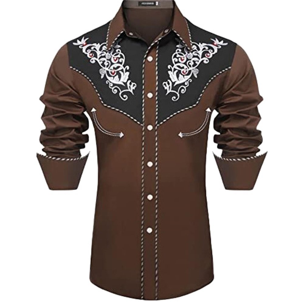 Duohropke Men's Cowboy Shirt, Totem Print, Cotton Slim-Fit Button-Down