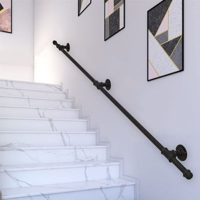 Wrought-Iron Stair Handrail, Matte Black Powder Coating, 60 cm to 3 m Length