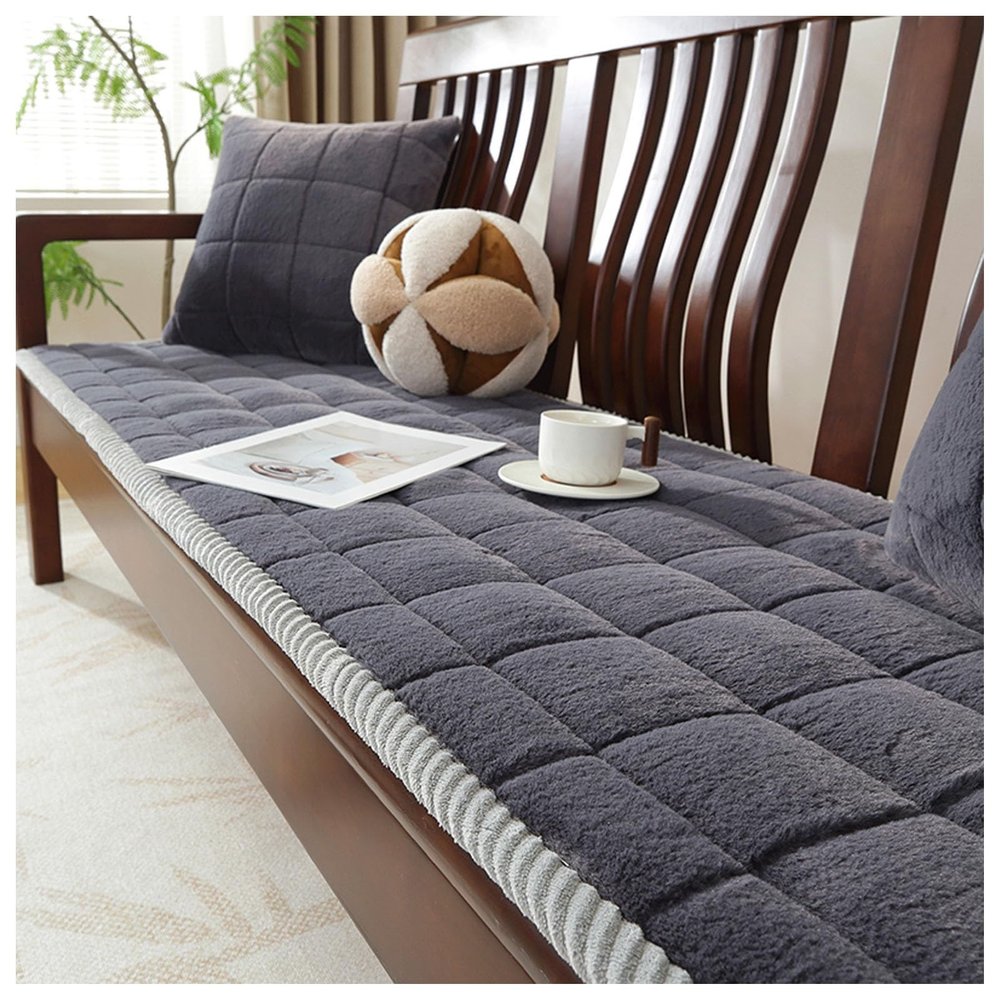 Plush Sofa Cover for 1-, 2-, 3-, or 4-Seater Sofas, Gray, 50 x 50 cm