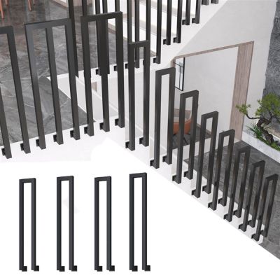 Black Square Side-Mounted Wrought Iron Railing for Indoor and Outdoor Use