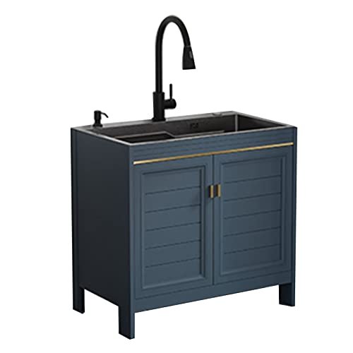 Utility Sink Cabinet with Faucet, Black Stainless Steel