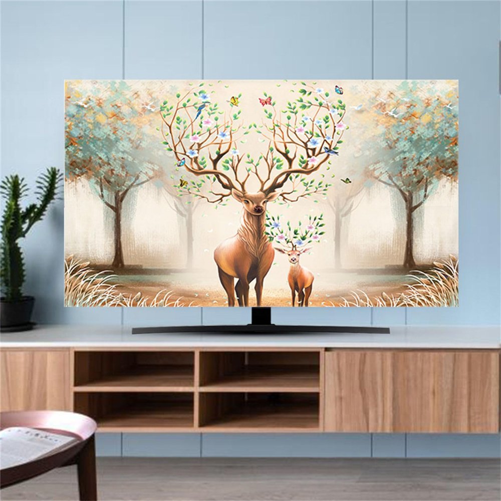 Hixingo TV Dust Cover, 3D Moose Pattern Protective Cover for 32–80-Inch TVs, Universal TV Cover (65-Inch, Butterfly)
