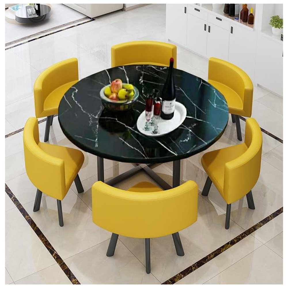 SFSLBFB 7-Piece Dining Table Set for 6, 6 PU Leather Chairs, Metal Frame, 120 x 120 x 75 cm