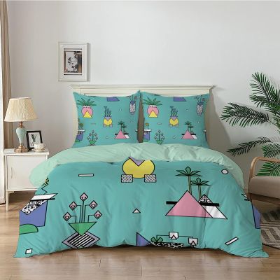 Qiwagu Green Bedding Set 220 x 240 cm, Abstract Geometric Pattern, Soft Breathable Microfiber, Wrinkle-Free Reversible Duvet Cover with 2 Pillowcases 80 x 80 cm