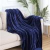 GAIFNAG Plush Sherpa Blanket, 50 x 150 cm, 230 GSM Flannel, Extra Soft, Washable, Solid Dark Blue view 2