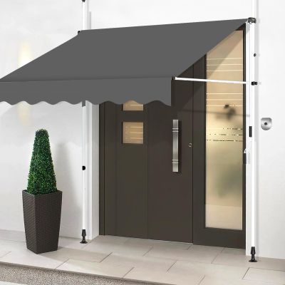 Outdoor Patio Awning with Hand Crank, Height-Adjustable Sun Shade for Garden, Balcony, and Freestanding Doors