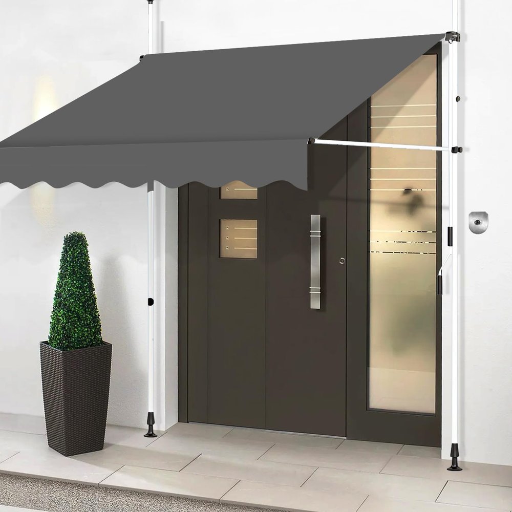 Outdoor Patio Awning with Hand Crank, Height-Adjustable Sun Shade for Garden, Balcony, and Freestanding Doors