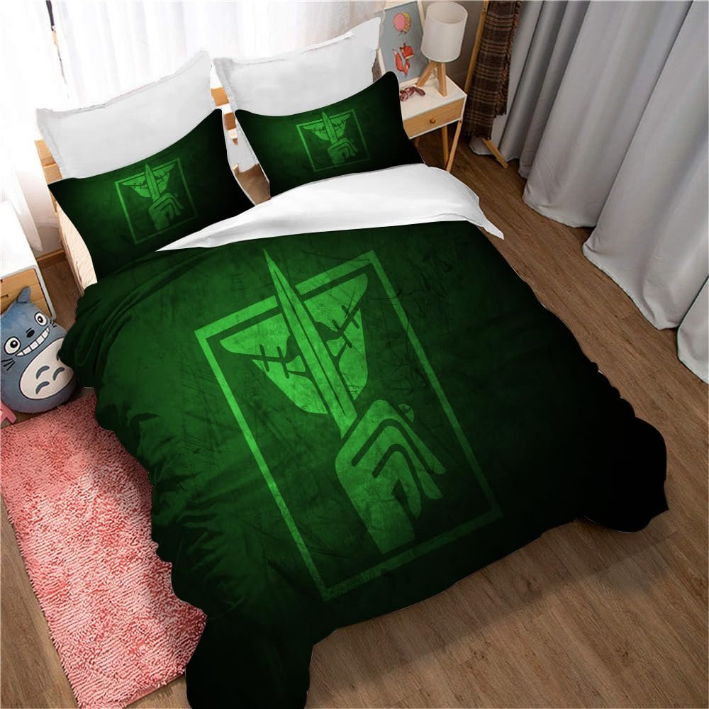 Pure Cotton Bed Valance Set with Tom Clancy's Rainbow Six Siege Design, Thick Bed Sheet and Quilt, 3-Piece Bedding Set (TCRSS 04, 200 x 200 cm)