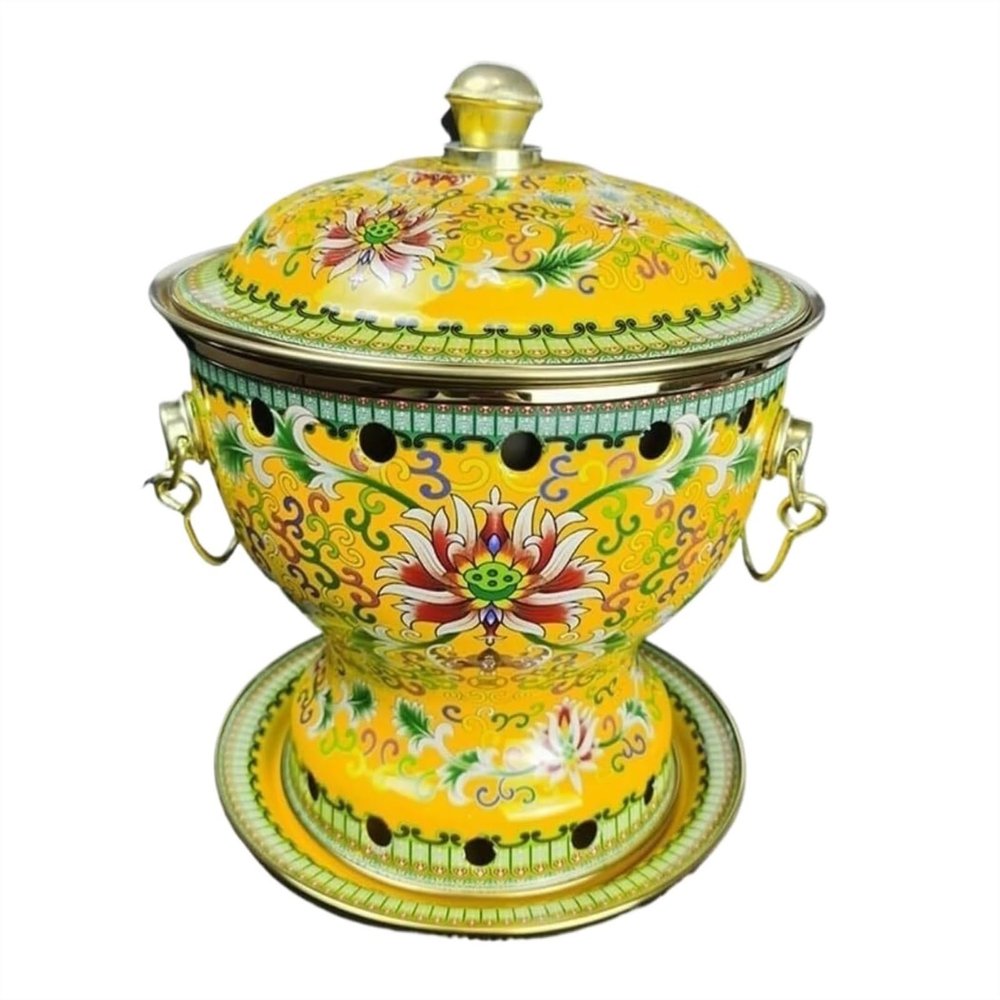 WQZzjm Vintage Enamel Hot Pot, Rosso, Yellow, 19 x 21 cm