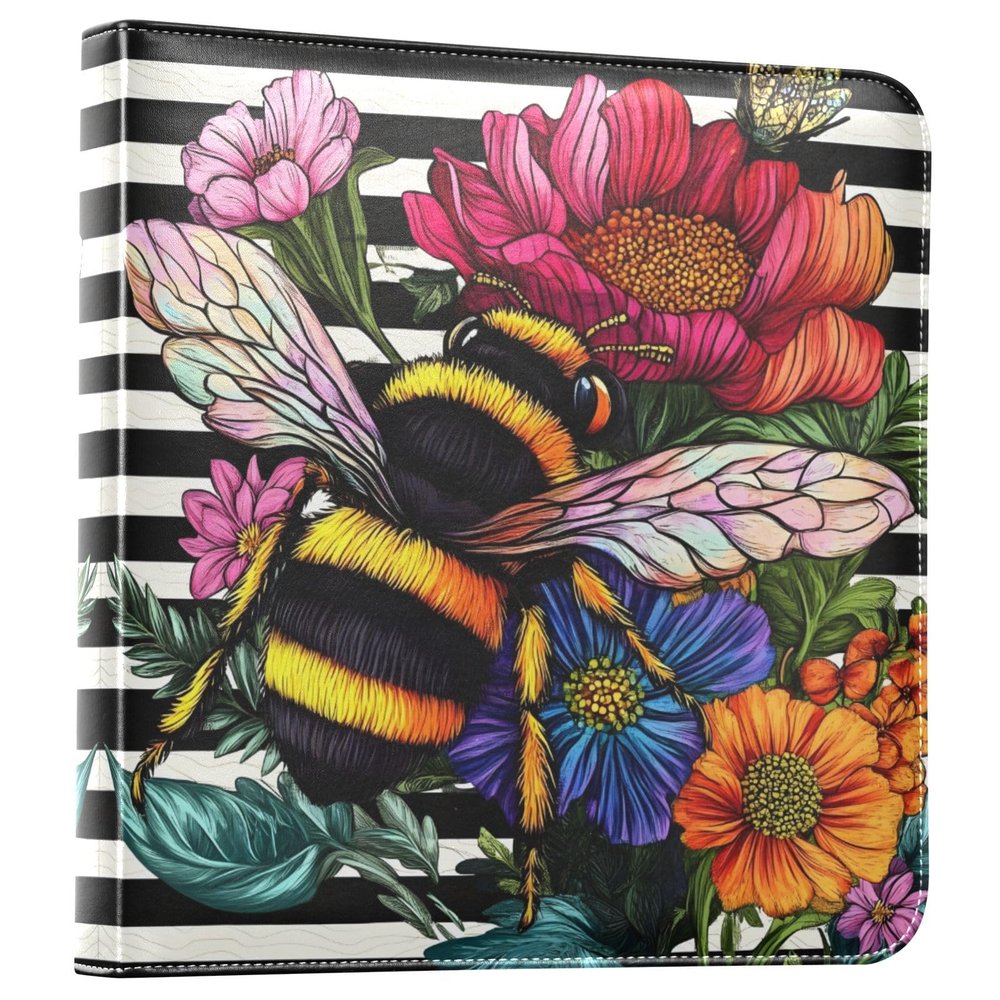 Self-Adhesive Photo Album, 3-Ring Scrapbook Memory Album, Black and White Stripes, Vintage