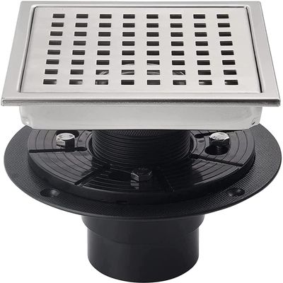 6-Inch Square Shower Floor Drain with Removable Tile Insert Grate