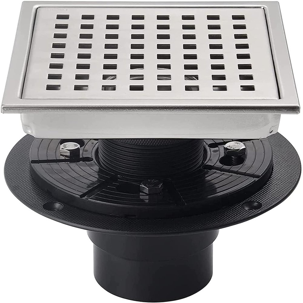 6-Inch Square Shower Floor Drain with Removable Tile Insert Grate