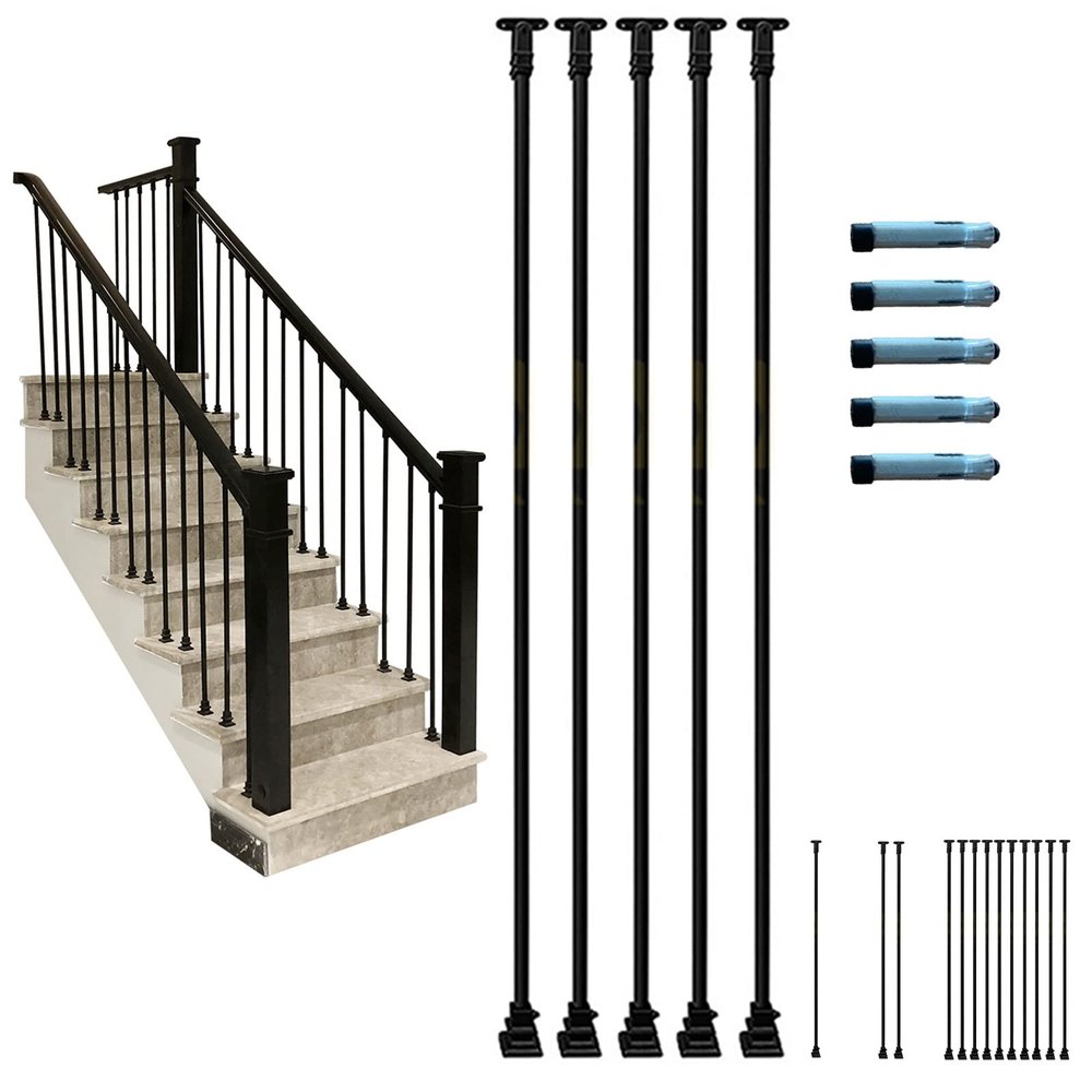 Black Iron Stair Railing Balusters, 150 cm High, Cuttable