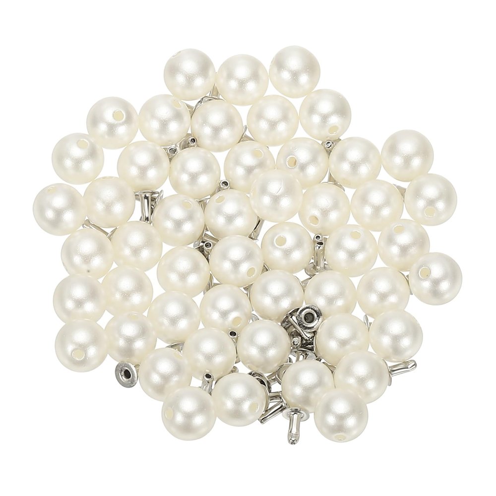 PATIKIL 100 Sets 8mm Round White Faux Pearl Studs for Clothing