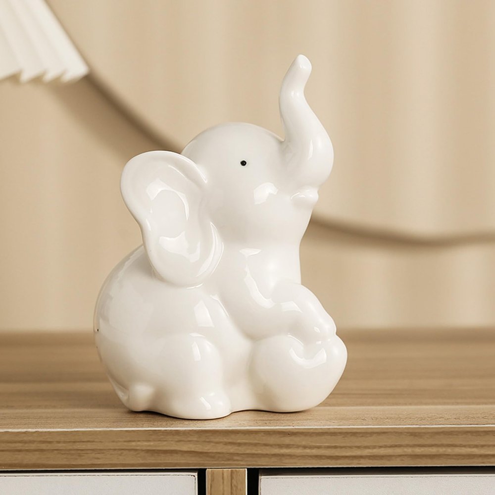 GJFASGF White Elephant Statue, Modern Ceramic Decor, Large