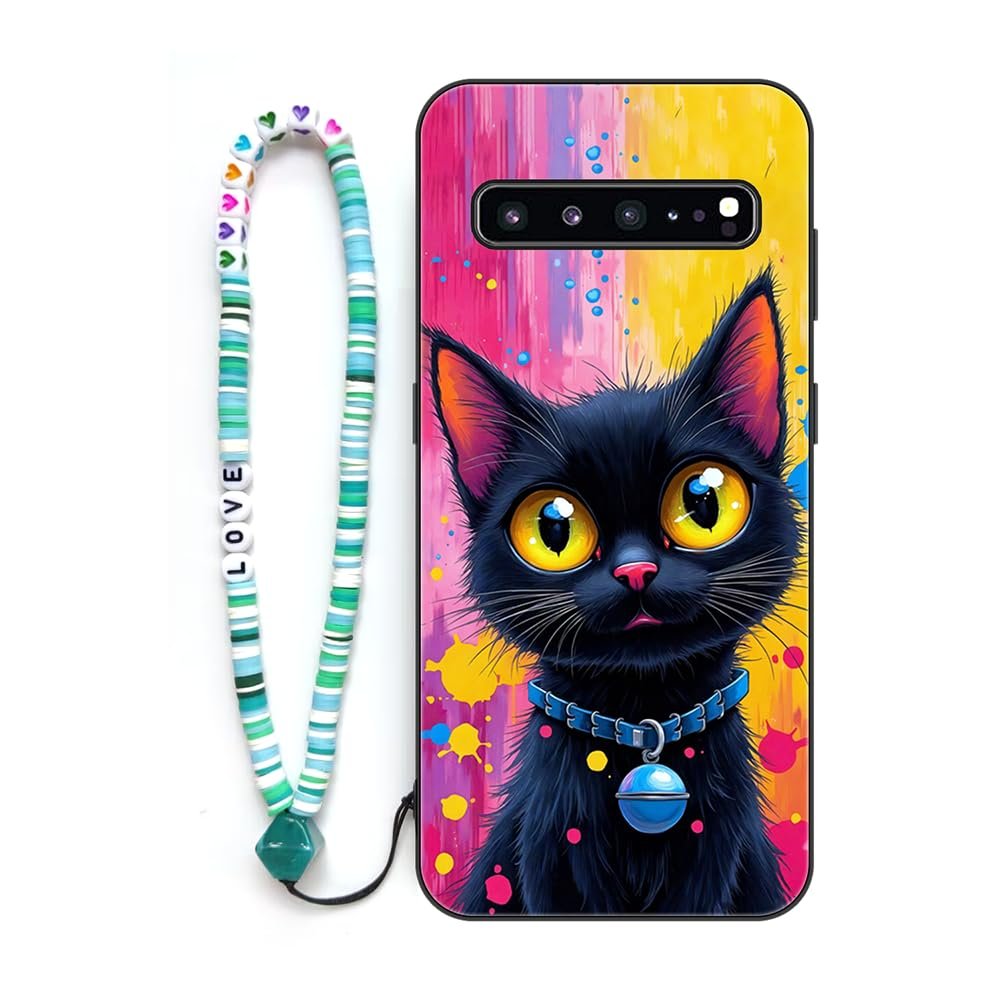 Sinyunron Case Compatible with Samsung Galaxy S10 5G, Shockproof Scratch-Resistant TPU Protective Case with Pattern and Colorful Keychain, Cat-01
