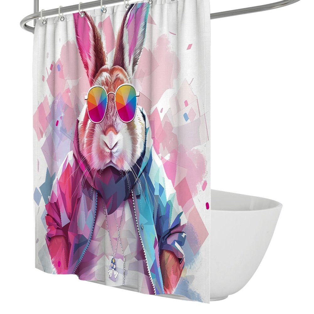 SHUODAOCO Stylish Rabbit Polyester Shower Curtain with Hooks, 120W x 180L cm