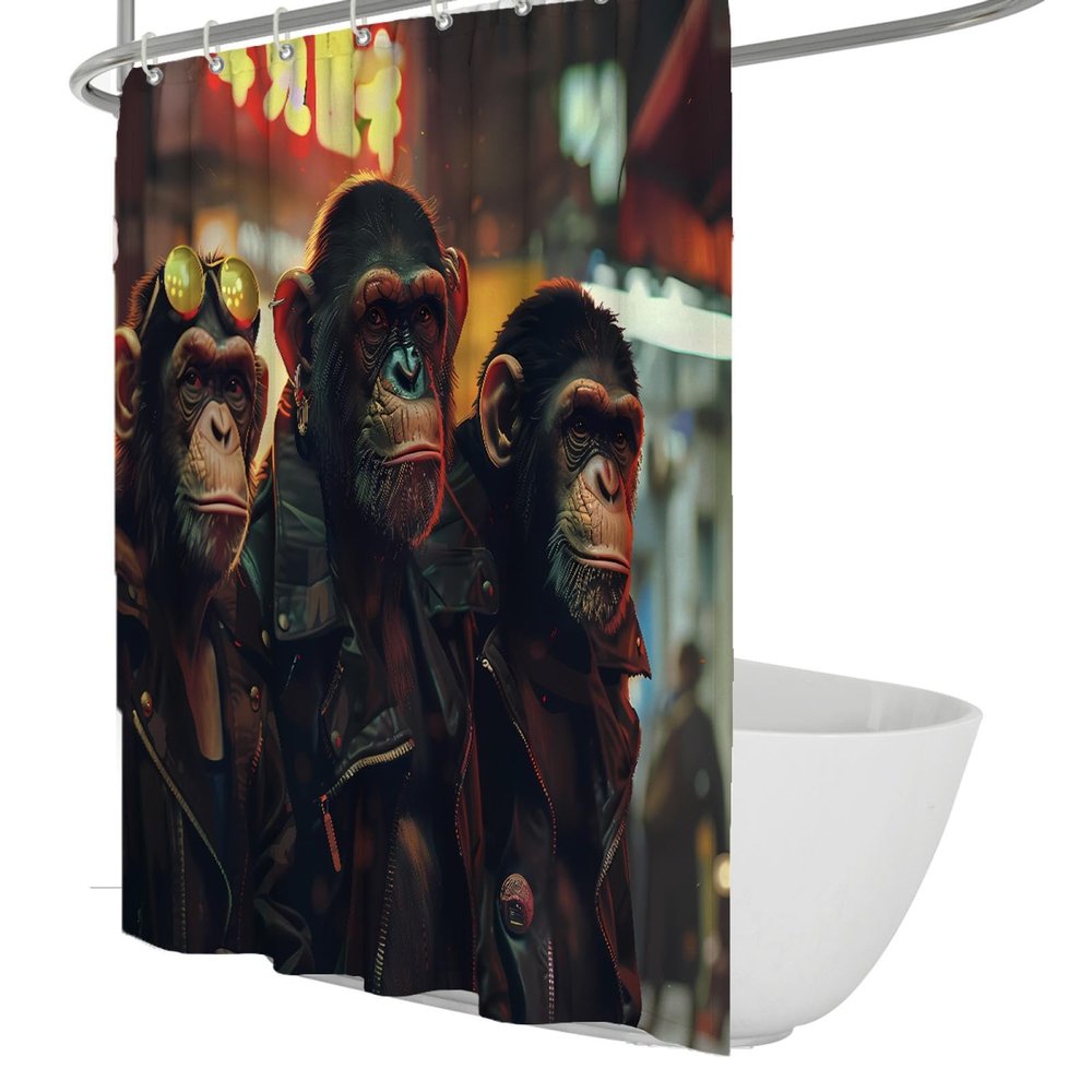 SHUODAOCO Fashion Gorilla Shower Curtain with Hooks, Machine-Washable Polyester, 200 W x 200 L cm
