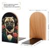 2 Wooden Bookends, Mopsrosen Design, 5 x 3 in view 2