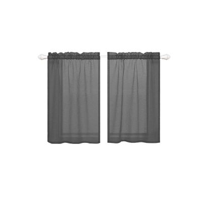 Short Sheer Curtains, 1 or 2 Pieces, Waterproof Voile Panels, Dark Gray