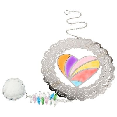 PRETYZOOM Love Crystal Pendant Medallion Outdoor Ornament, Colorful Memorial Wind Chime, Outdoor Iron