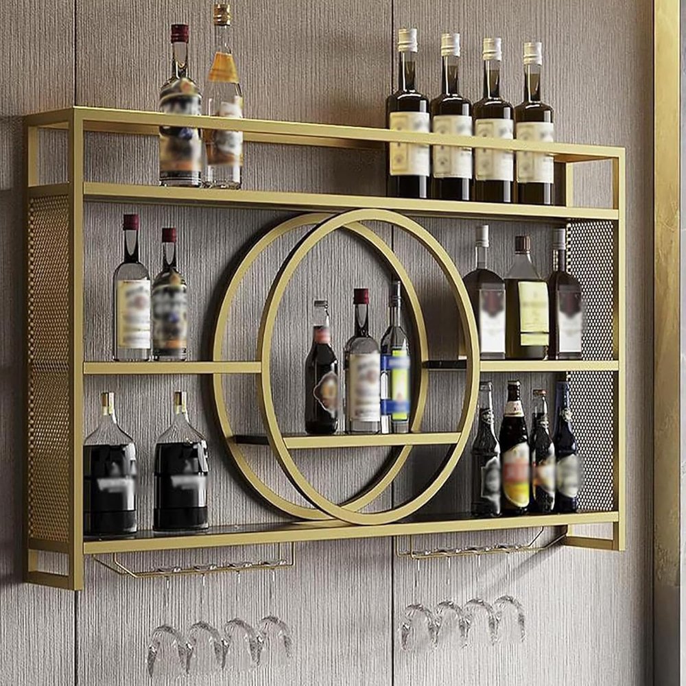 Wall-Mounted Metal Wine Rack, 140 cm, Gold