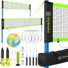 Portable Volleyball and Badminton Net Set for Backyard and Beach, with 2 Nets, Adjustable Poles, PU Volleyball, Aluminum Rackets and Carrying Bag view 1