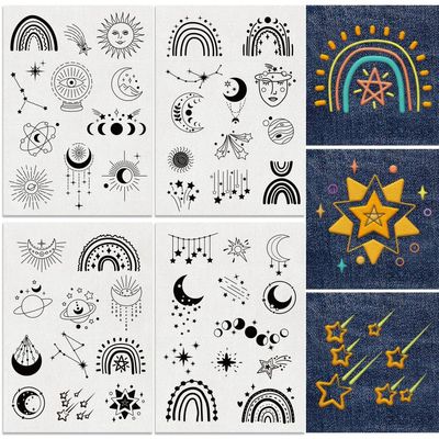 DOODLREAM 47-Piece Sun, Star, Moon Water-Soluble Embroidery Patterns