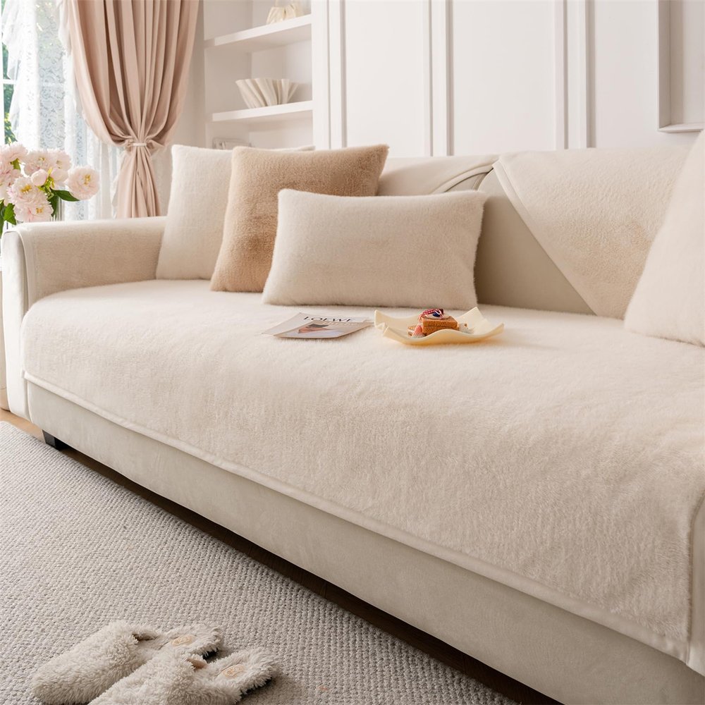 FASCINATDECO Velvet Sofa Cover, Beige, 90 x 160 cm