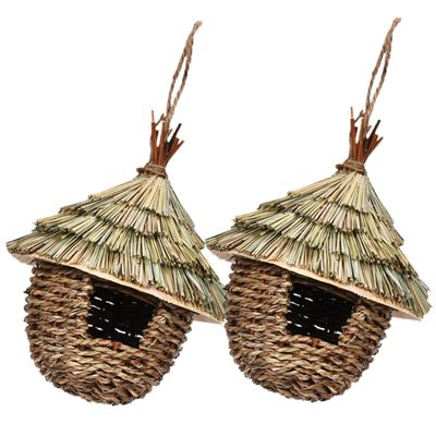 Supvox 2-Pack Handwoven Straw Bird Nests with Ventilation, Hanging Natural Nesting Boxes for Outdoor Use and Garden Decor