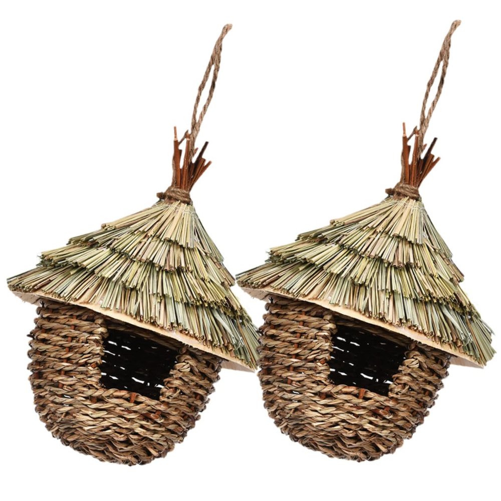 Supvox 2-Pack Handwoven Straw Bird Nests with Ventilation, Hanging Natural Nesting Boxes for Outdoor Use and Garden Decor