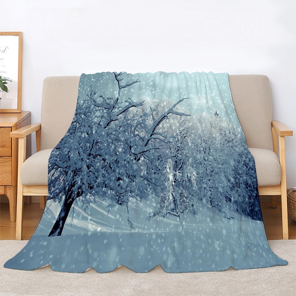 BIAFRA Cozy Flannel Blanket, Tree and Snowflake Print, 150 × 200 cm