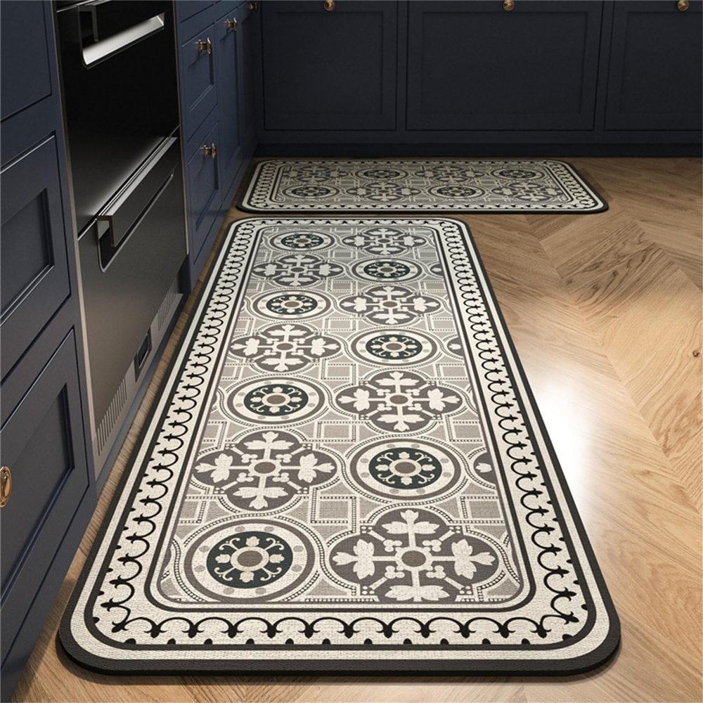 Highdi Retro Geometric Kitchen Runner, Washable Non-Slip, European Gray, 40 x 120 cm