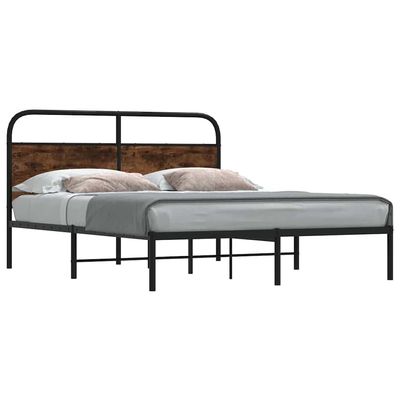 WKIEQACO Bed Frame, 150 x 200 cm, King Size, Smoked Oak, Engineered Wood
