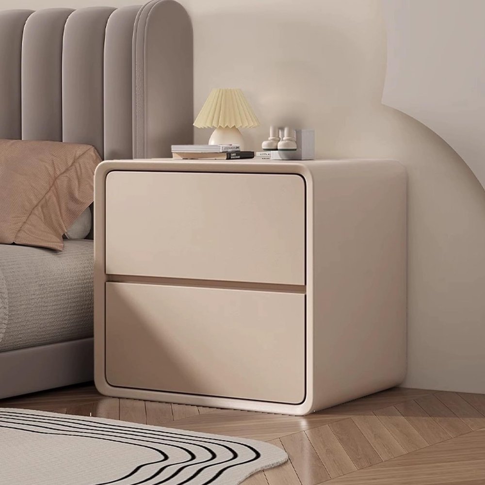 Solid Wood Nightstand with 2 Drawers, Quiet-Glide Rails, Khaki, 50 cm/19.7 in