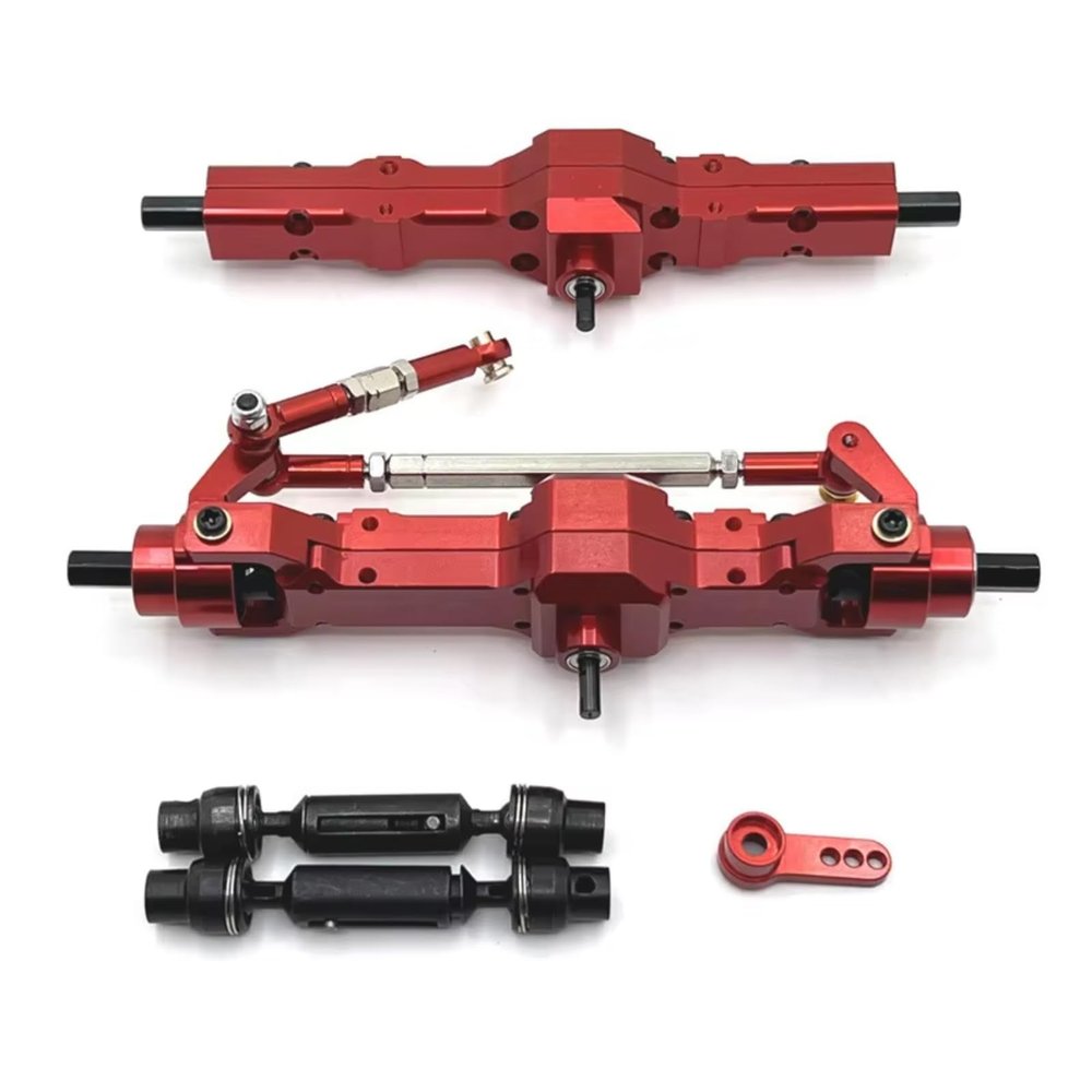 PLOQAZEH RC Car Parts for WPL C74 1/10, Metal Front and Rear Axle Assembly and Drive Shaft Upgrade Parts (Red)