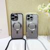 Emlivi Magnetic Phone Necklace Case for iPhone 15 Pro, Transparent Glitter TPU Case with Adjustable Lanyard, Silver view 4