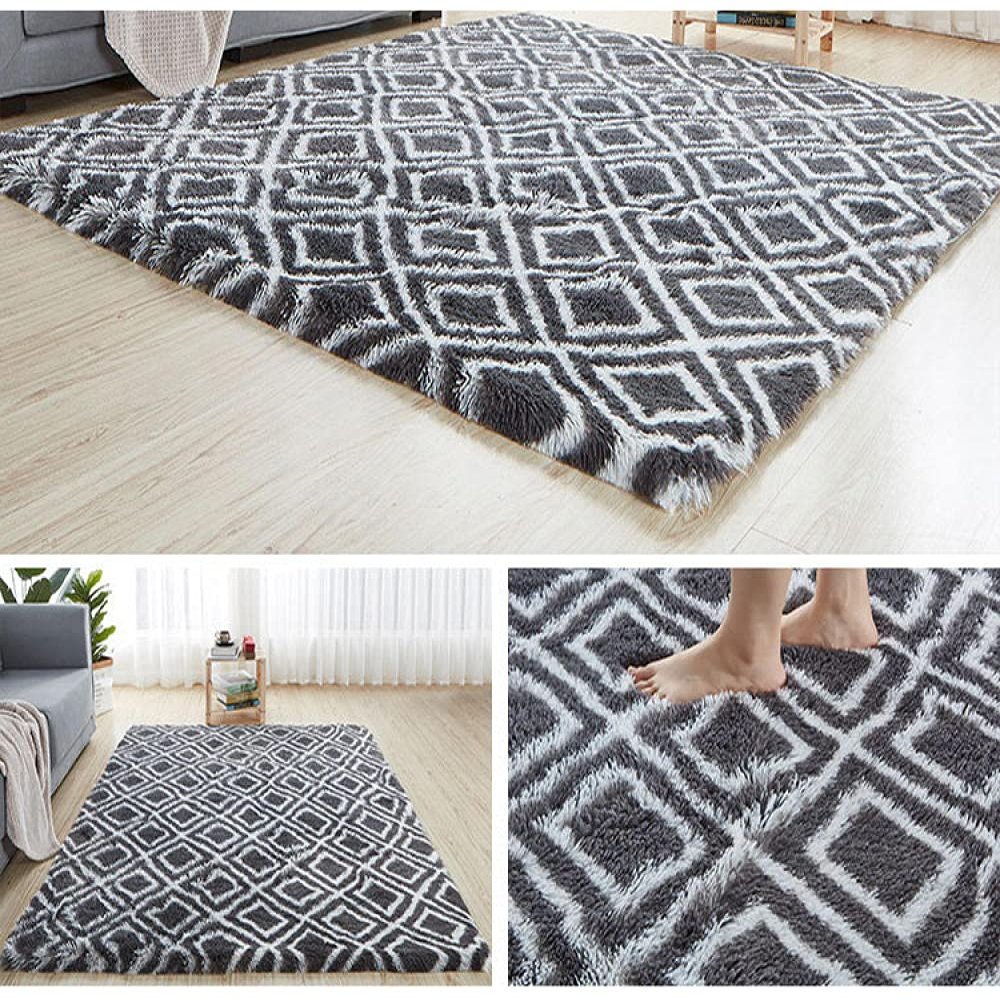 Modern Living Room Rug, 160 x 220 cm, Dark Gray and White Striped