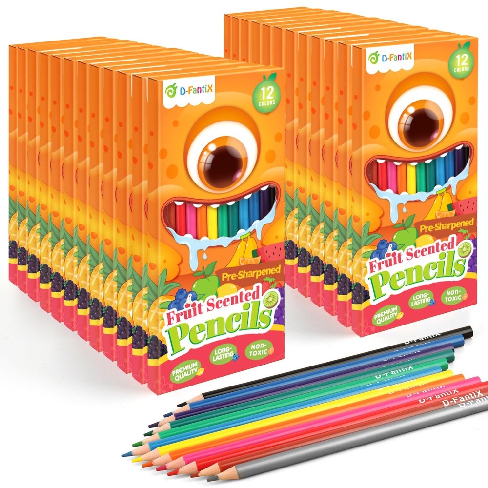 D-FantiX 24-Pack Bulk Colored Pencils, 288 Count, Pre-Sharpened, Fruit-Scented, for Kids and Students