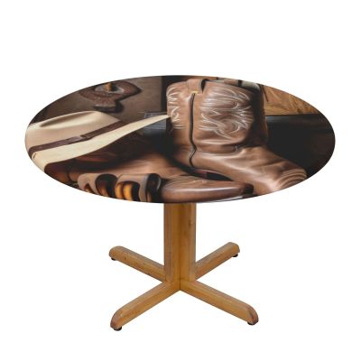 JTKREZ Cowboy Tablecloth with Black Hat and Western Boot Print, Round, Washable, 122 cm