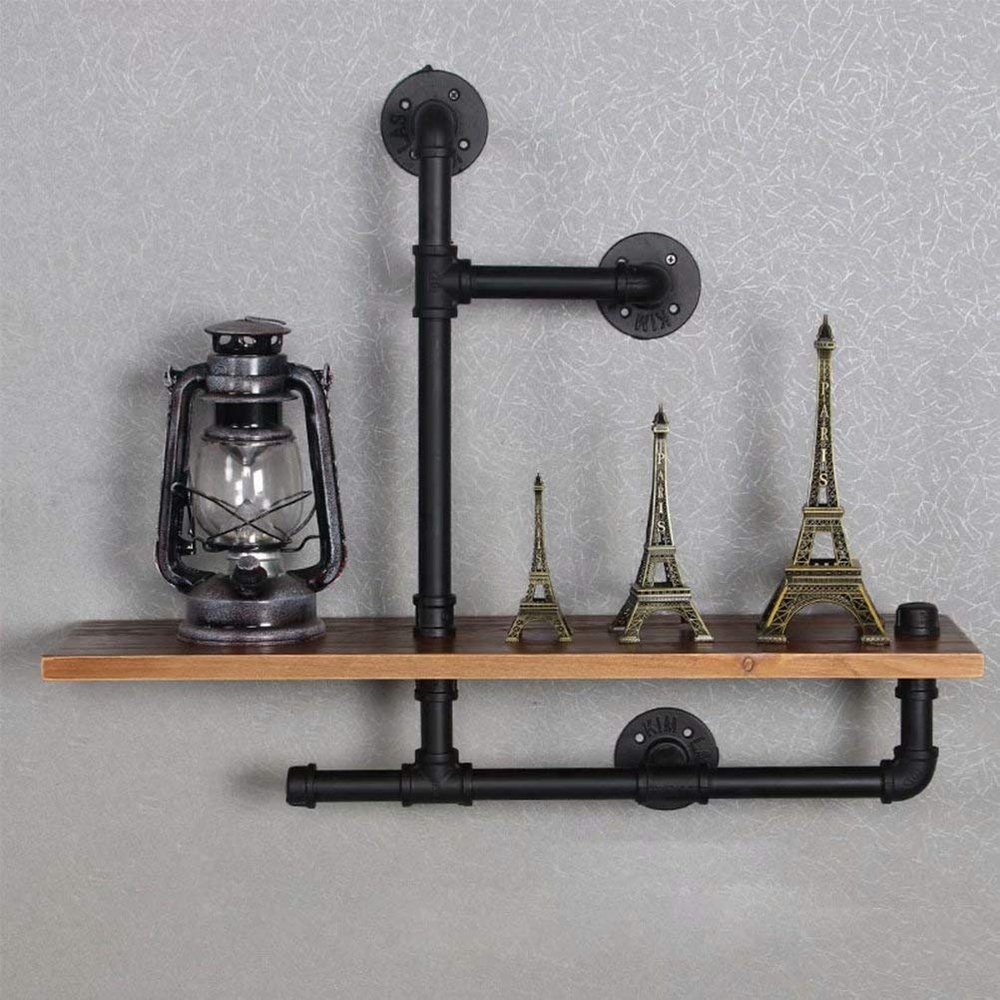 Rustic Industrial Wood Plank Wall Shelf for Bedroom, Living Room, Bathroom, Kitchen, and Office