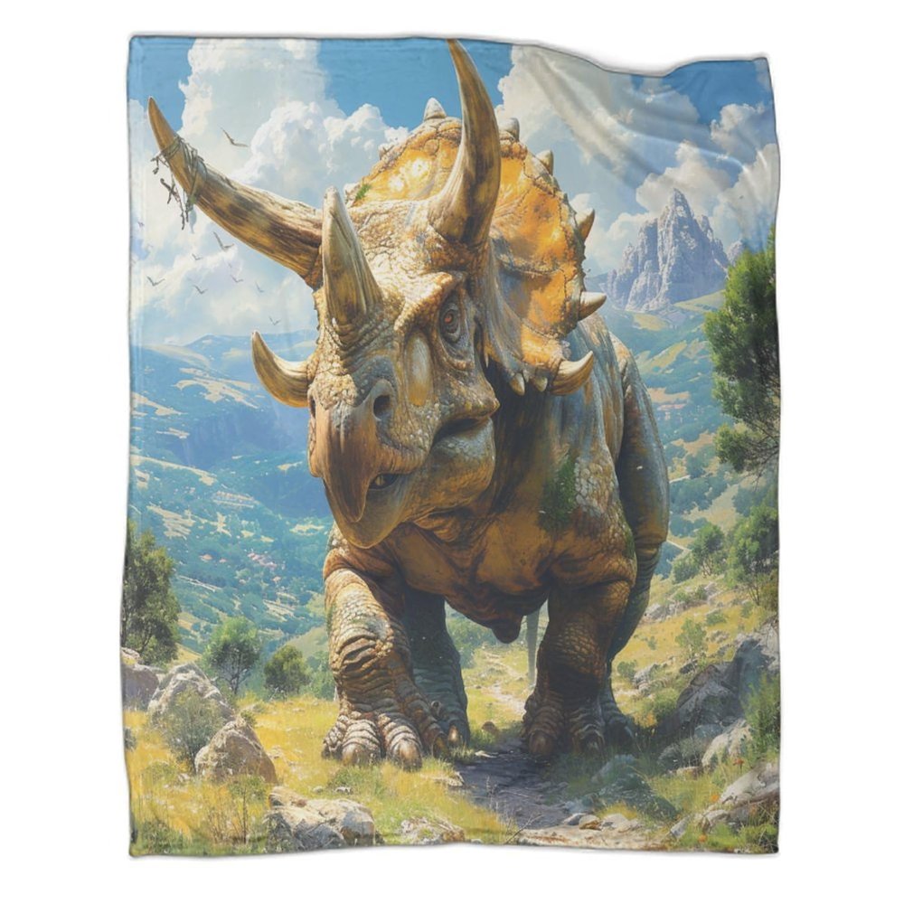 VFKLZCNYR Triceratops 3D-Printed Flannel Fleece Blanket for Bed and Couch, Super-Soft Cozy Plush Throw, 127 x 152 cm