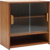 Small Bamboo Sideboard with 3 Tiers and 2 Striped Glass Sliding Doors view 4