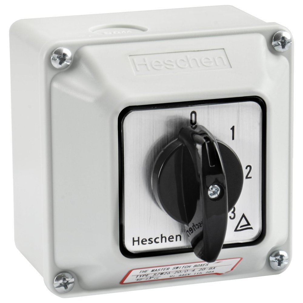 Heschen Universal Latching Cam Selector Switch, SZW26-20/0-4.2D-BX, 660V 20A, 5 Positions, 8 Terminals, with Larger Outdoor Box, CE