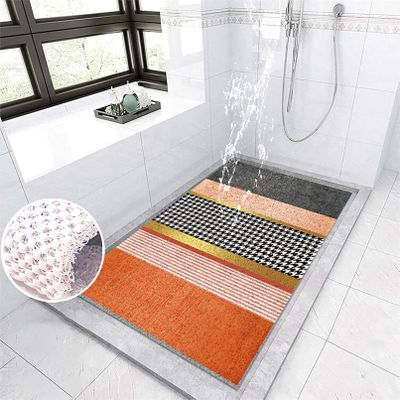 Pevfeciy Non-Slip Shower Mat 31.5 x 47.2 in, Morandi PVC Mat with Hooks