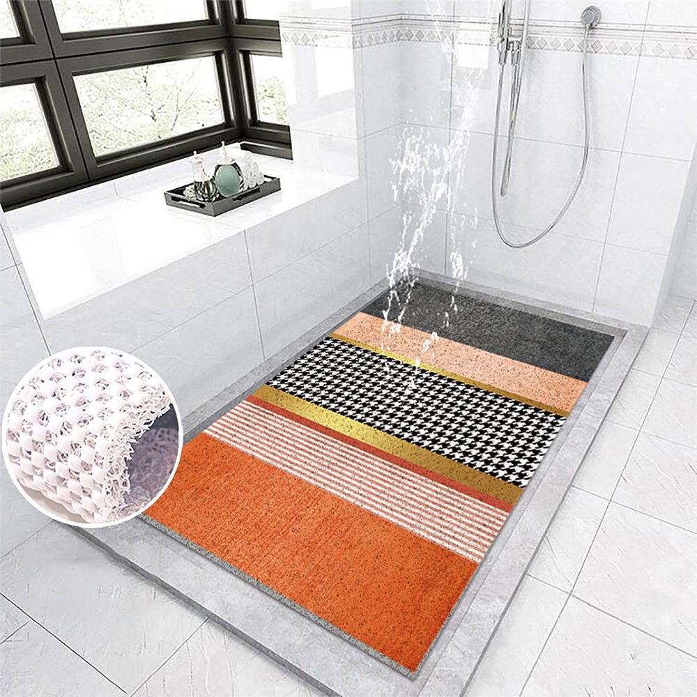 Pevfeciy Non-Slip Shower Mat 31.5 x 47.2 in, Morandi PVC Mat with Hooks